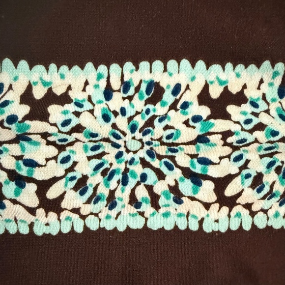 BCBGMaxAzria Brown Dress with Teal & White Design. Rouched on sides. Size S - Picture 4 of 8